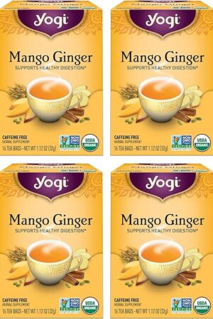 Yogi Tea Mango Ginger - 16 Bags per Pack (4 Packs) - Organic Ginger Root Tea to Support Healthy Digestion - Contains Antioxidants - Includes Cinnamon Bark, Rooibos Leaf, Mango Flavor & More