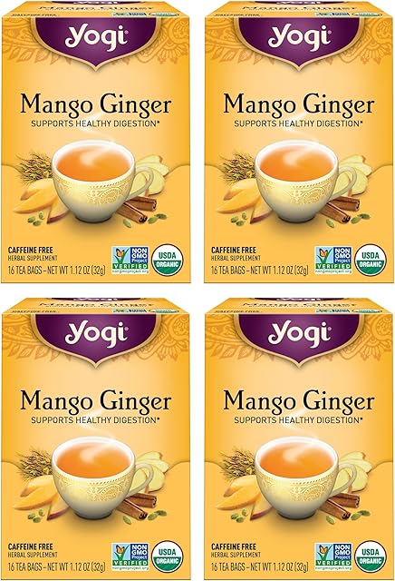 Yogi Tea Mango Ginger - 16 Bags per Pack (4 Packs) - Organic Ginger Root Tea to Support Healthy Digestion - Contains Antioxidants - Includes Cinnamon Bark, Rooibos Leaf, Mango Flavor & More