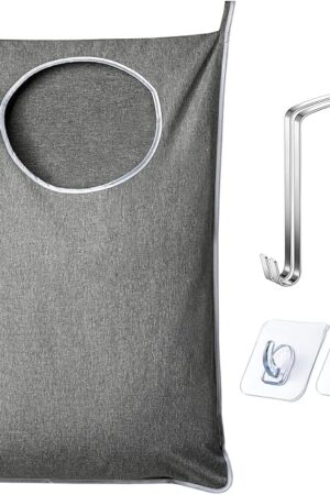 XL Hanging Laundry Hamper, Extra Large Tear-resistance Door Hamper with 2 Types Hooks for Dirty Clothes, Save Bathroom Space Hanging Laundry Bag (36.5x 22 Inch,Grey)