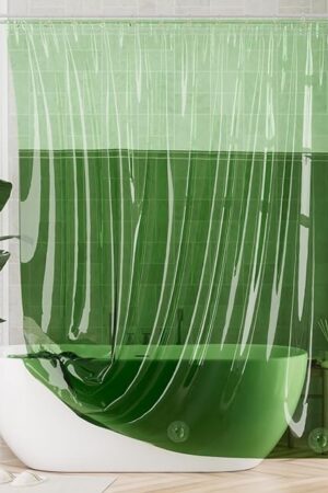 AmazerBath 100% EVA Shower Curtain Liner, 72 x 72 Inches Heavy Duty Shower Curtain and Liner 2-in-1 with 3 Clear Stones and 12 Brass Grommets, Color Block Soft Shower Liner - Mint Green & Pine Green