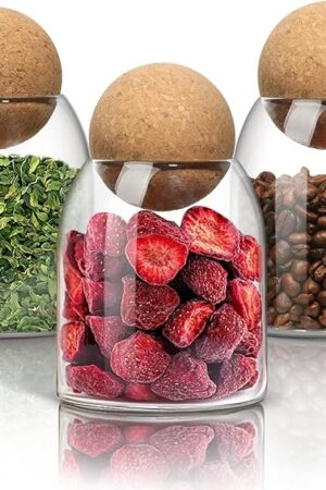 ComSaf Glass Storage Container with Ball Cork, 16 OZ Small Glass Jar with Cork Lids, 3 Pack Candy Jar, Tip Jars, Decorative jars, Cute Jars for Coffee, Sugar, Salt, Apothecary Cotton Swab Qtip Holder