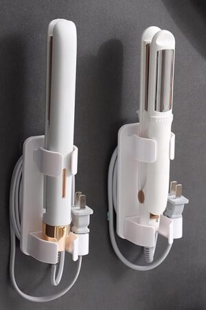Wall Mounted Curling Iron and Hot Tool Organizer: Hair Dryer, Curler, and Straightener Storage for Bathroom (2 Pack)