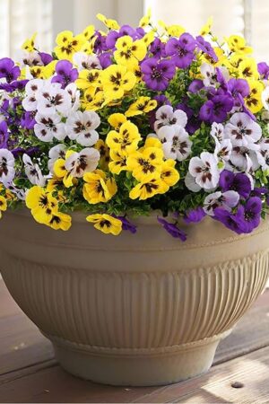 18 Bundles Artificial Fake Pansy Flowers for Outdoor, Faux UV Resistant Silk Pansies Flowers for Outside Planter Front Door Porch Yard Patio Window Box Home Decor (18, Purple, Yellow, White)