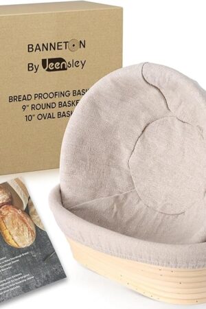 Banneton Bread Proofing Basket with Brochure Set of 2, Sourdough Baking Supplies for Rising, Round & Oval Proving Baskets with Liners, Handmade from Quality Natural Indonesian Rattan