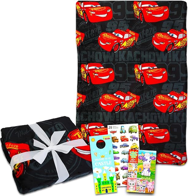 Disney Cars Fleece Blanket Set - Bundle with Soft Lightning McQueen Blanket Plus Stickers, More for Kids, Adults, Children | Cozy Lightning McQueen Fleece Blanket 50" x 70?
