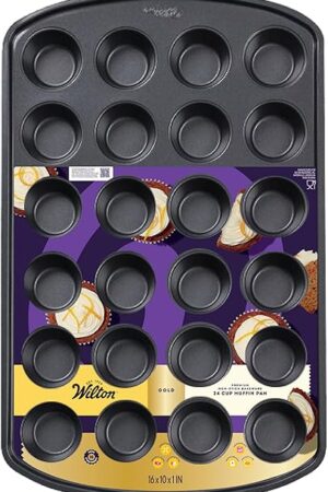 Wilton Gold Premium Non-Stick Warp-Resistant Bakeware, Made without PFAs, Muffin Pan, 24-cup, 16 x 10 x 1 in., Packaging may Vary