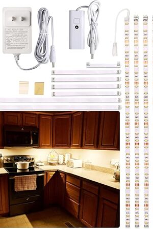 WOBANE Under Cabinet Lighting, 8PCS LED Strip Lights with Remote and 24W Adapter, Ultra Bright 240-LED Tape Light for Kitchen,Counter,Shelf,TV Back 2700K Warm White,Dimmable,Timing,Memory Function