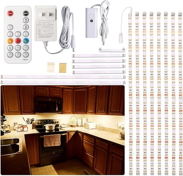 WOBANE Under Cabinet Lighting, 8PCS LED Strip Lights with Remote and 24W Adapter, Ultra Bright 240-LED Tape Light for Kitchen,Counter,Shelf,TV Back 2700K Warm White,Dimmable,Timing,Memory Function