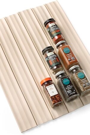 YouCopia SpiceLiner Adjustable Spice Drawer Liner, 10ft Roll, Sandstone, Seasoning and Spices Bottle Organizer Insert