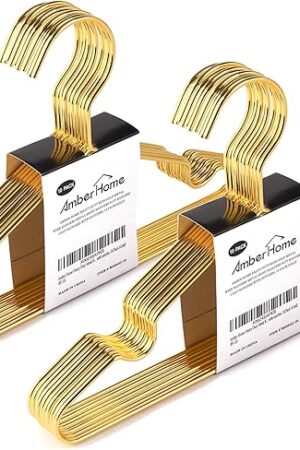 Amber Home 20 Pack 12 Inch Gold Kids Baby Hangers, Strong Metal Children Clothes Hangers for Closet, Space Saving Infant Hanger for Toddler Coats Pants (Gold, 20)