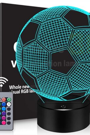 BASSI Soccer Gifts 3D Night Light,16 Colors Changing Touch/Remote Contro, Soccer 3D Illusion Lamp, Birthday Christmas Gifts for Boys Girls, Soccer Stuff Soccer Room Decor
