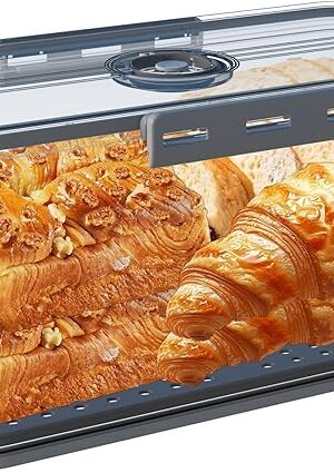 Bread Box Bread Boxes for Kitchen Counter Airtight,Time Recording Bread Storage Container with Lid, Bread Keeper for Homemade Bread, Toast, Bagel, Donut and Cookies, Grey