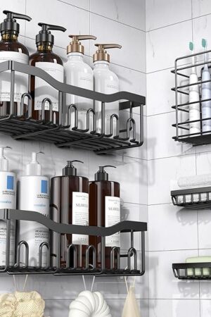Adhesive Shower Caddy, 5 Pack Rustproof Stainless Steel Bath Organizers With Large Capacity, No Drilling Shelves for Bathroom Storage & Home Decor-XL Size