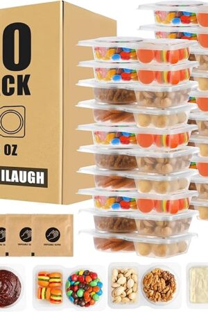 20 Sets Reusable Snack Containers with Lids, BPA-Free Double Compartment Condiment Storage, Leakproof Dipping Cups for Meal Prep, Portion Control, Travel & Outdoor Use (20)