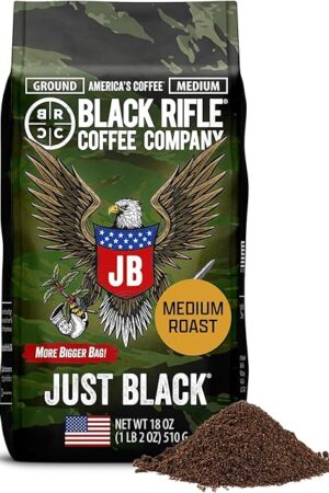 Black Rifle Coffee Company Ground Coffee Medium Roast - Roasted Blend Made from Pure Arabica Beans - Colombian & Brazilian Beans - Veteran Founded & American Made (Just Black, 18oz Bag)