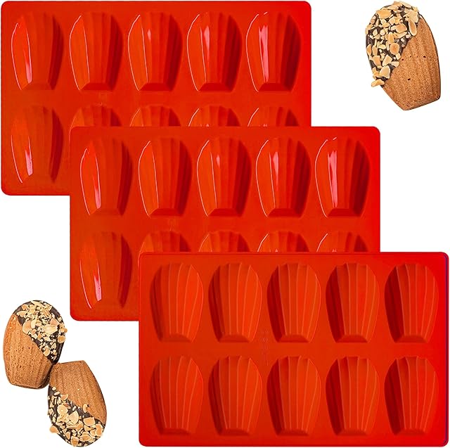 3Pcs Madeleine Pans for Baking Regular Size, 10-Cavity Non-stick Shell Shape Madeleine Mold Cake Pans, Silicone Madeleine Chocolate Cookies Trays for Baking