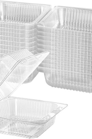 50 Count Clear Plastic Hinged Take Out Containers Clamshell Takeout Tray Food Clamshell Containers Outside Diameter for Dessert, Snacksetc, Cakes Slice, Cookies, Salads