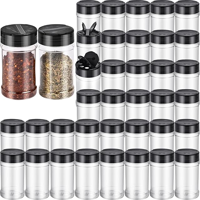 36pcs 5.5oz plastic spice jars with shaker lids, plastic spice jars,seasoning bottles,Used to store seasoning powder.