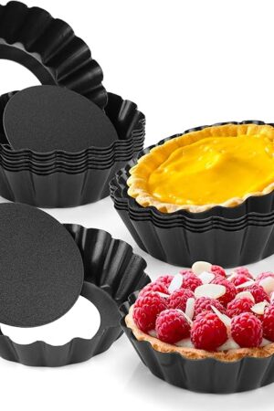 12 pcs Egg Tart Molds, 3" Mini Tart Pans Removable Bottom, Cupcake Cake Muffin Mold Tin Pan Baking Tool, Reusable Quiche Bakeware Carbon Steel for Pies, Quiche, Cheese Cakes, Desserts