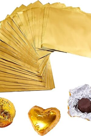 300 Pcs Square Golden Aluminium Foil Candy Wrappers Square Sweets Lolly Paper for DIY Candies and Chocolate Packaging by Party Wedding Birthday Christmas Accessories，4 by 4-Inch, Gold,