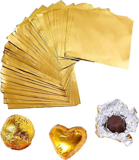 300 Pcs Square Golden Aluminium Foil Candy Wrappers Square Sweets Lolly Paper for DIY Candies and Chocolate Packaging by Party Wedding Birthday Christmas Accessories,4 by 4-Inch, Gold,