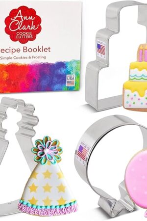 Ann Clark 3-Pc. Birthday Cookie Cutters Set - USA Made, Cake, Hat, Balloon
