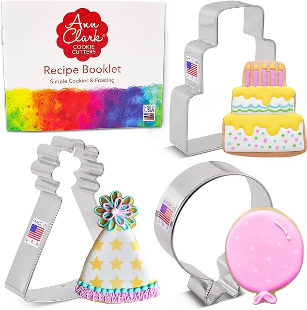 Ann Clark 3-Pc. Birthday Cookie Cutters Set - USA Made, Cake, Hat, Balloon