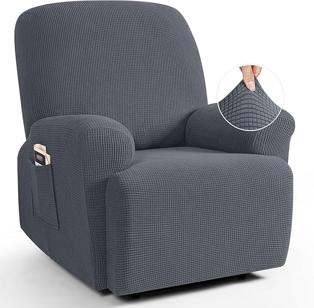 TAOCOCO Recliner Cover 4-Pieces, Recliner Stretch Sofa Slipcover, Recliner Cover 1 Seat, Couch Protector Soft, Furniture Protector Covers with Elastic,Chair Covers Jacquard Pattern (Grey)