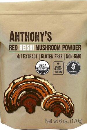 Anthony's Organic Red Reishi Mushroom Extract Powder, 6 oz, 4to1 Extract, Gluten Free, Non GMO