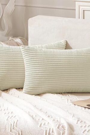 ANRODUO Pack of 2 Cream White Throw Pillow Covers with Corduroy Lumbar Pillow Decorative 12x20 Cute and Soft Boho Throw Pillows Decorative Pillows Covers for Bed Couch Sofa Living Room Fall Decor
