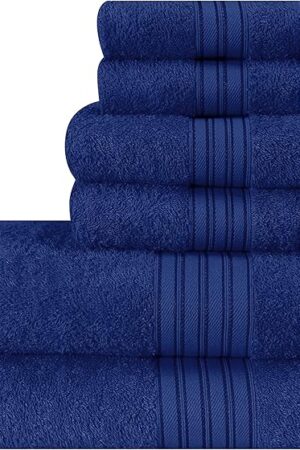 BOUTIQUO 6 Pack Cotton Towel Set, Contains 2 Bath Towels 28x55 inch, 2 Hand Towels 16x24 inch & 2 Wash Coths 12x12 inch, Ideal Everyday use, Ultra Soft Compact & Lightweight - Navy Blue