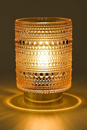 Battery Operated Lamp Table Night Light Portable LED Lamp Pearl Design Amber