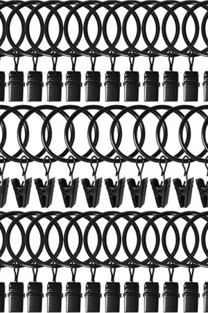 40 Pack Curtain Rings with Clips, Drapery Clips with Rings, Drapes Rings 1.26 in Interior Diameter, Fits up to 1 in Curtain Rod, Black