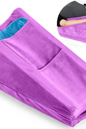 Buryeah Arm Elevation Pillow with 2 Pockets, Soft Ergonomic Support Pillow for Elbow Rest Wedge Broken Arm Gifts with High Density Foam for Recovery Sleeping(Violet)