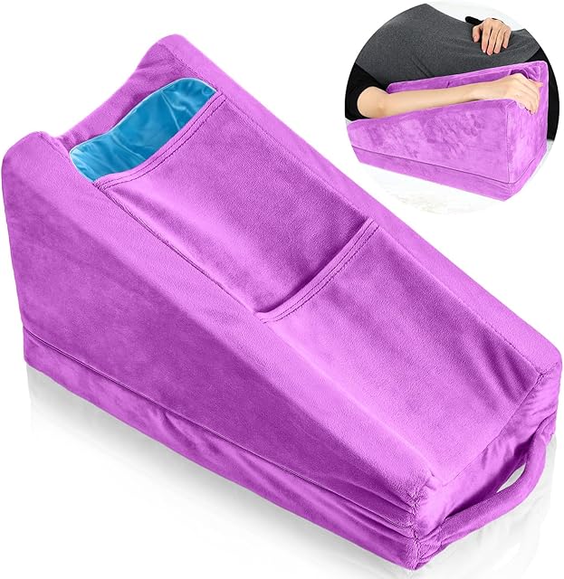 Buryeah Arm Elevation Pillow with 2 Pockets, Soft Ergonomic Support Pillow for Elbow Rest Wedge Broken Arm Gifts with High Density Foam for Recovery Sleeping(Violet)