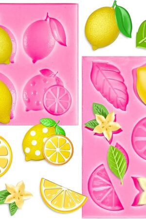 Whaline 2 Pack Mini Lemon Fondant Molds Summer Fruit Flower Silicone Candy Chocolate Mould Lemon Slices Resin Mold for Soap Baking Cake Cupcake Topper Decoration DIY Crafts Supplies