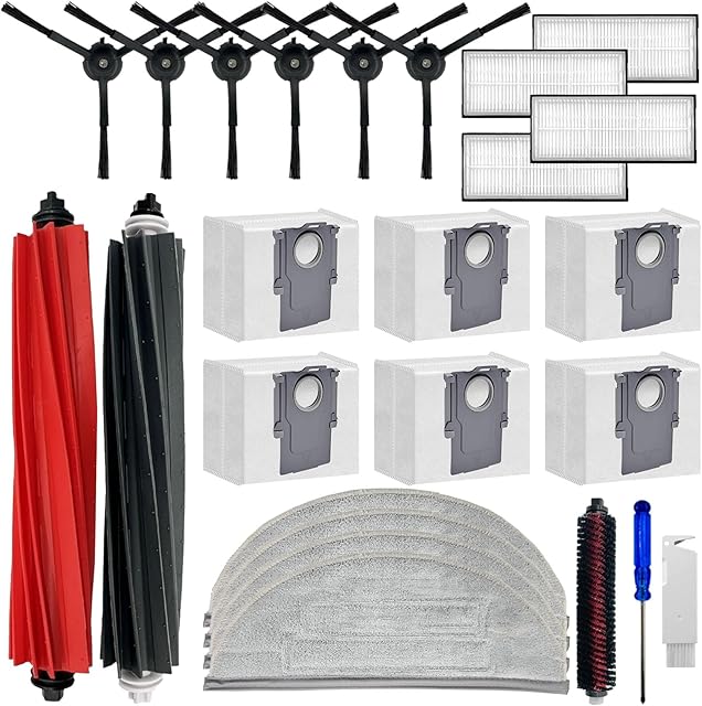 Replacement Parts Compatible with Roborock S8 Pro Ultra Robotic Vacuum Cleaners Accessories Kits, 2 Main Brush, 1 Rolling Brush, 4 HEPA Filters, 4 Side Brushes, 4 Mop Pads, 6 Dust Bags