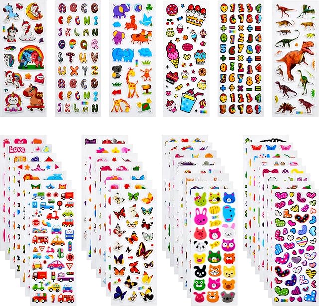 The 3D Stickers for Kids & Toddlers, 920+ 3D Puffy Stickers 36 Different Sheets Including Animals, Letters, Numbers, Dinosaurs, Cars and More for Boys, Girls, Teachers, Reward, Craft Scrapbooking