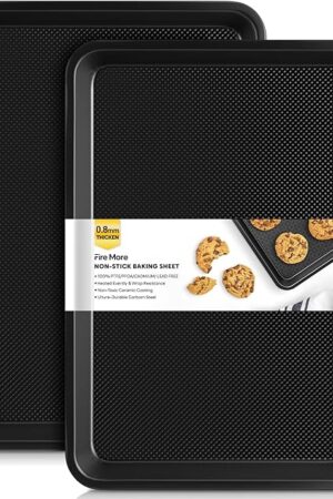 2 Pack Cookie Sheets for Baking, Ceramic Half Baking Sheet Pans Set, Thicker Carbon Steel Baking Sheets Non Stick, 17.5 x 13 Inch Baking Trays for Oven