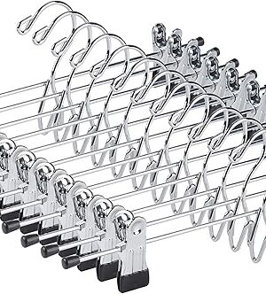 Amber Home 12 Pack Heavy Duty Add on Metal Pants Skirt Hangers, Stackable Add-on Metal Clothes Hangers with 2-Adjustable Clips, Cascading Clip Hangers Space Saving for Jeans, Slacks