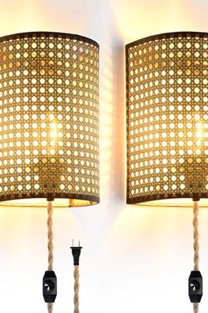 XININSUN Wall Sconces Rattan Lampshade Wall Lamp Wall Lights Fixtures