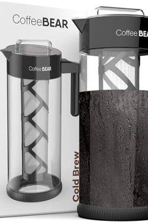 COFFEE BEAR Cold Brew Coffee Maker 1.3L 44oz Borosilicate Glass Pitcher