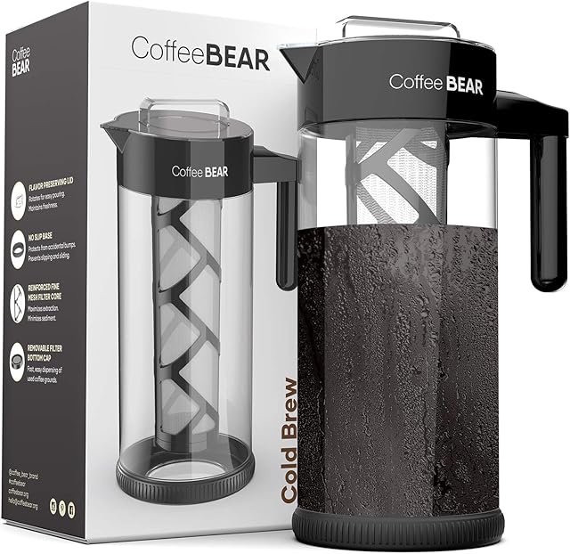 COFFEE BEAR Cold Brew Coffee Maker 1.3L 44oz Borosilicate Glass Pitcher