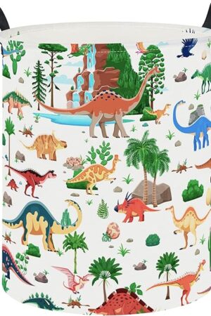 CLOCOR Large Laundry Basket,Waterproof Nursery Hamper,Collapsible Fabric Storage Container,Room Decor,Gift Basket（Ancient Dinosaurs
