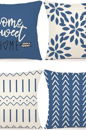 YCOLL Pillow Covers 18x18 Set of 4, Modern Sofa Throw Pillow Cover, Decorative Outdoor Linen Fabric Pillow Case for Couch Bed Car，Light Blue