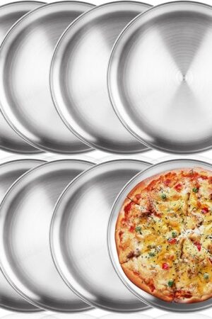 8 Pack Personal Pizza Pans 8 Inch Pizza Pans Stainless Steel Pizza Pan Set Small Round Pizza Pan for Oven Metal Pizza Plates Platter Pizza Baking Sheet Pizza Tray for Serving Cooking Grilling