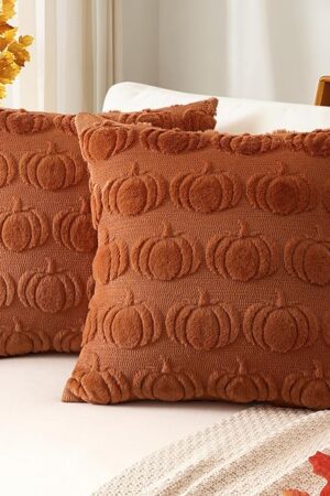 Artscope Fall Pillow Covers 18 x 18 Set of 2 Decorative Autumn Harvest Holiday Pumpkin Throw Pillow Cases Soft Plush Faux Fur Couch Cushion Case for Farmhouse Halloween Sofa Bed Room Home Decor-Rust