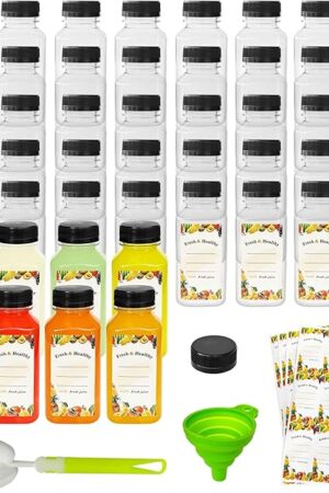 48pcs 8oz Juice Bottles with Caps, Reusable Plastic | Reusable | Beverage Containers | for Juice, Milk and Other Beverages | Bulk