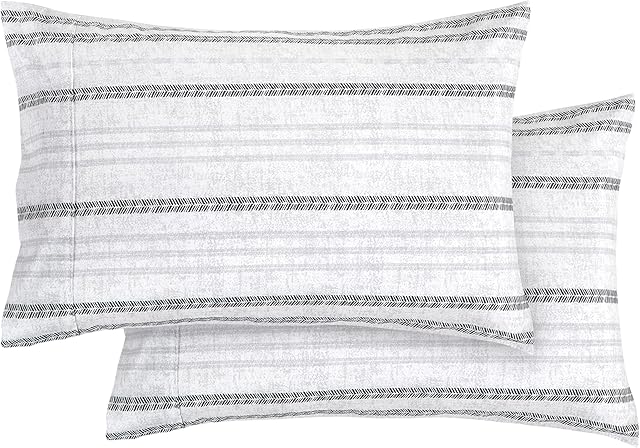 Elegant Comfort Ultra Soft Set of 2 Striped Print Pillowcases - 1500 Premium Hotel Quality Microfiber, Soft and Smooth Envelope Closure 2-Piece Pillow Covers - Standard/Queen, Traci Gray
