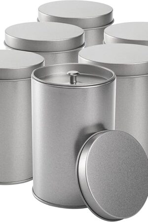 Yesland 6 Pack Tea Tin Canister with Airtight Double Lids, 12 Fluid Oz Tin Can Box and Small Round Kitchen Canisters for Loose Tea, Coffee, Candy, Herbs and Spices(Silver)